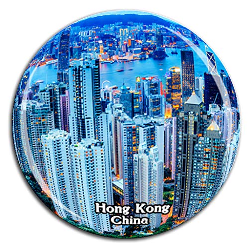 Imán decorativo redondo de cristal 3D Hong Kong Victoria Peak miniatura 1