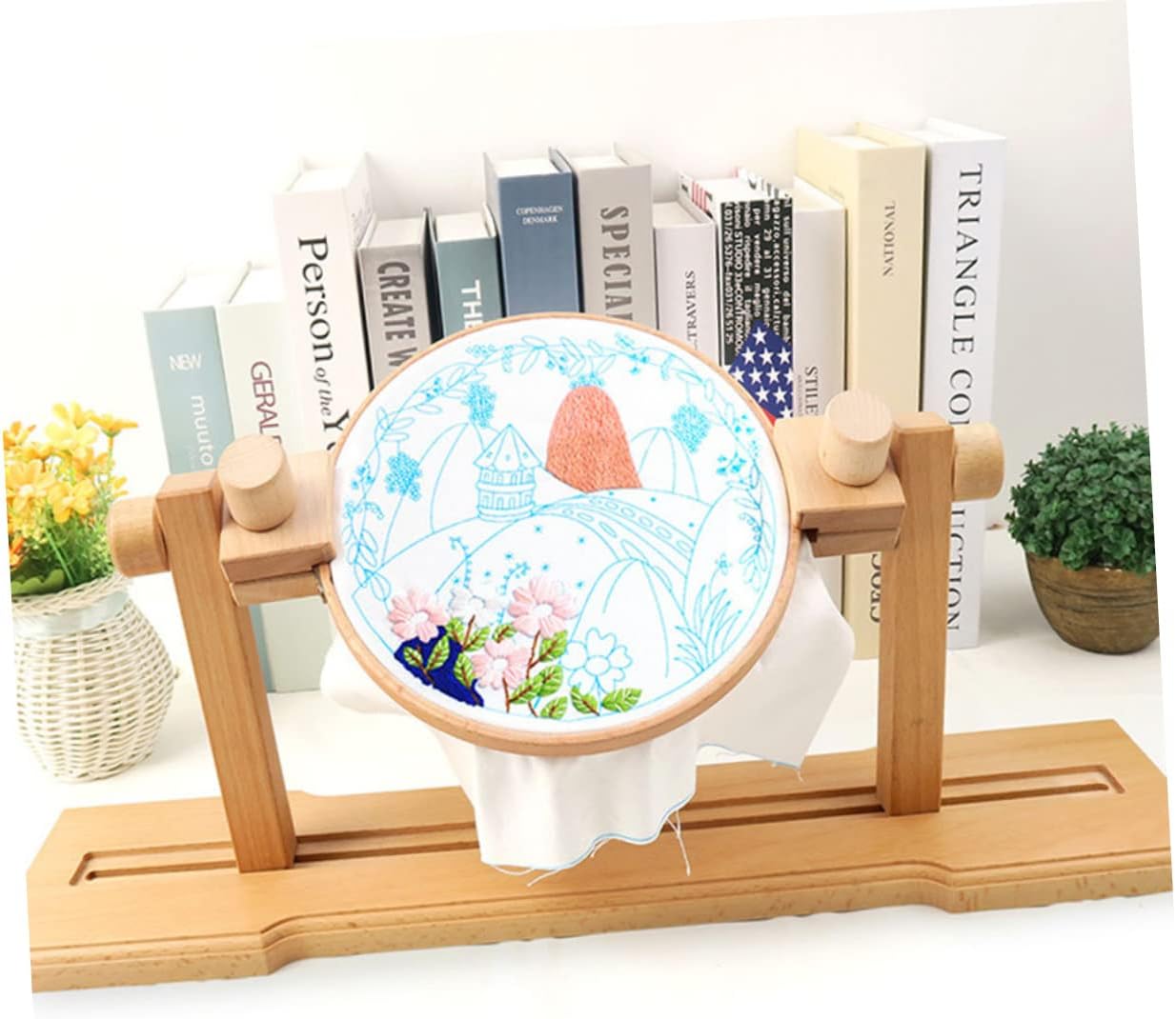 KALLORY Adjustable Beech Wood Cross Stitch Rack Multi-Functional Embroidery Holder for Home Use Versatile Tabletop Stand for Needlework Projects