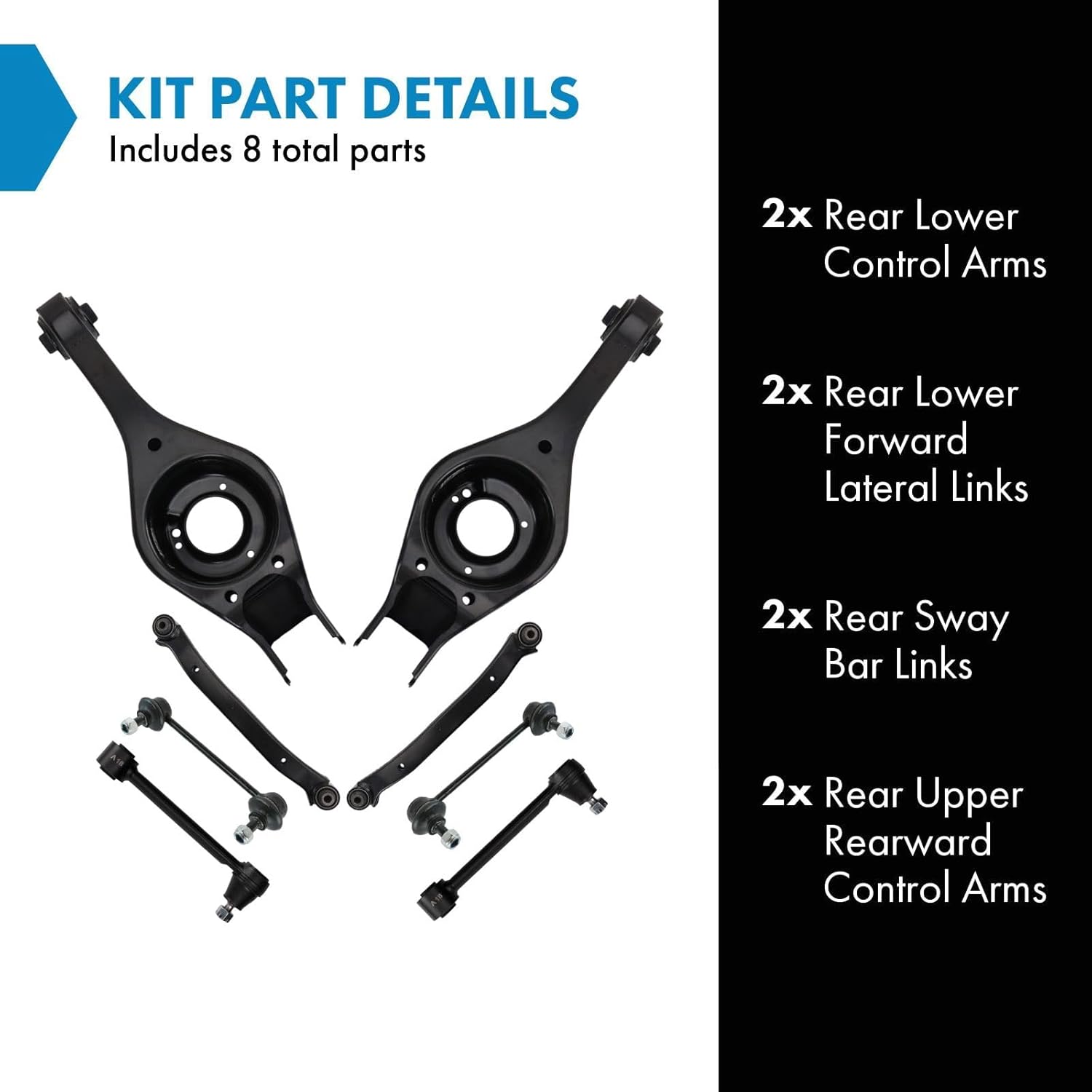 TRQ Rear Suspension Kit Control Arm Lateral Link Sway Bar Stabilizer Link Compatible with 2007-2010 Hyundai Elantra