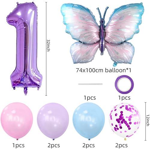 Miniatura 4 de 11 globos de mariposa enormes de 40 pulgadas, globos de Mylar de aluminio de número morado para decoración de fiesta de primer cumpleaños de