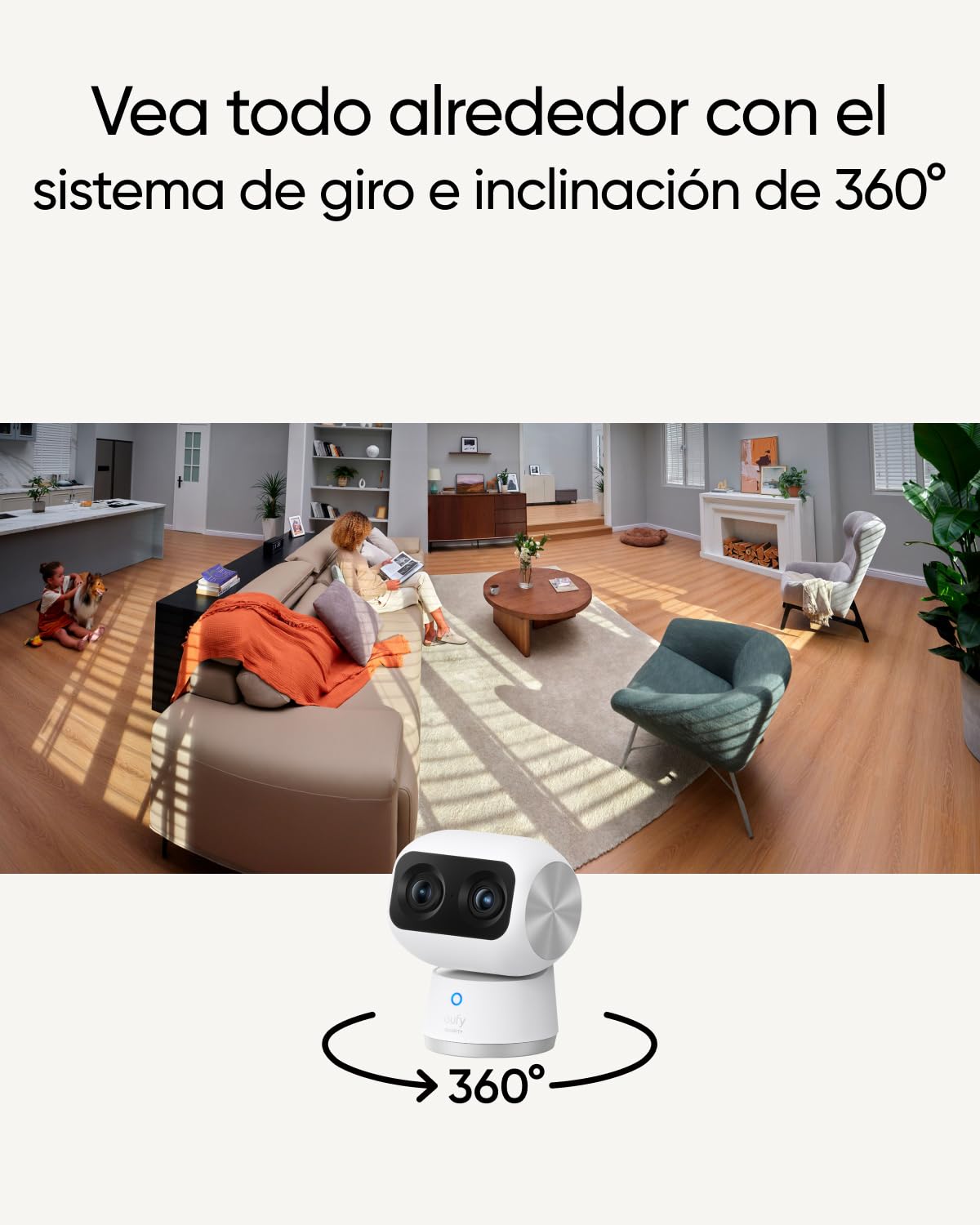 eufy Security Indoor CAM S350,Camara vigilancia WiFi Interior, cámara Doble, 4K UHD, Zoom de 8× y PTZ de 360°, Ideal para Monitor de bebé/cámara para Mascotas/Seguridad del hogar