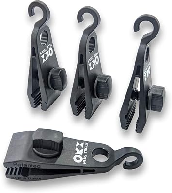 ORXPLUS Tools 4-Piece Thumb Screw Heavy-Duty Tarp Clamps with Hook | Screw-Lock Tightness Provides Strong Grip for Awning Canopies, Car Covers and Sun Shades.