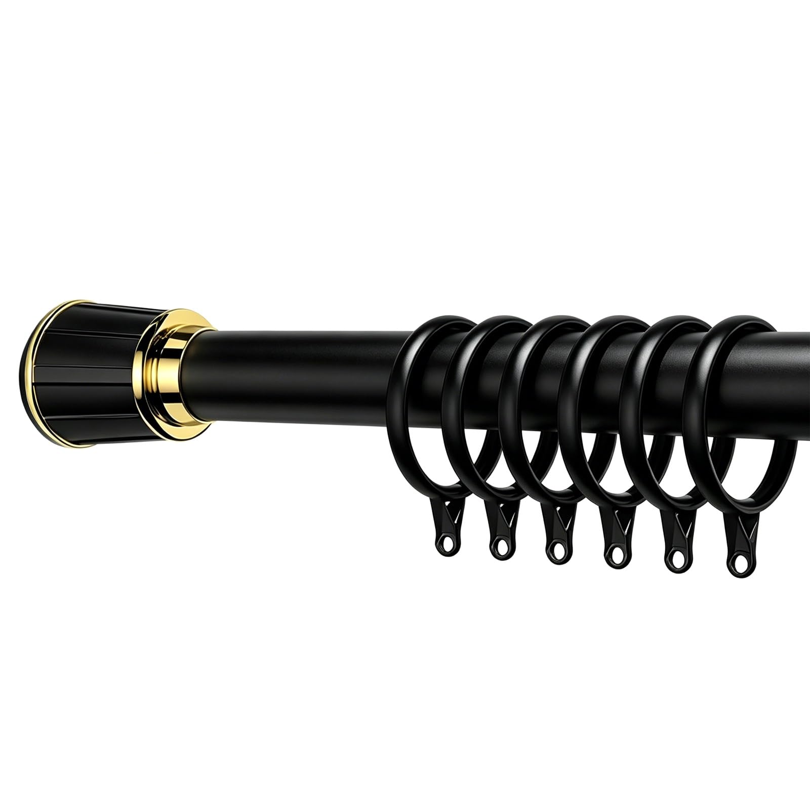 Adjustable Shower Curtain Rod with 20 Rings, No Drill Spring Loaded Shower Rod Tension for Windows Doorways Closets Bathrooms, Fits 31"-165" Spaces(Black,268-318cm/105-125in)