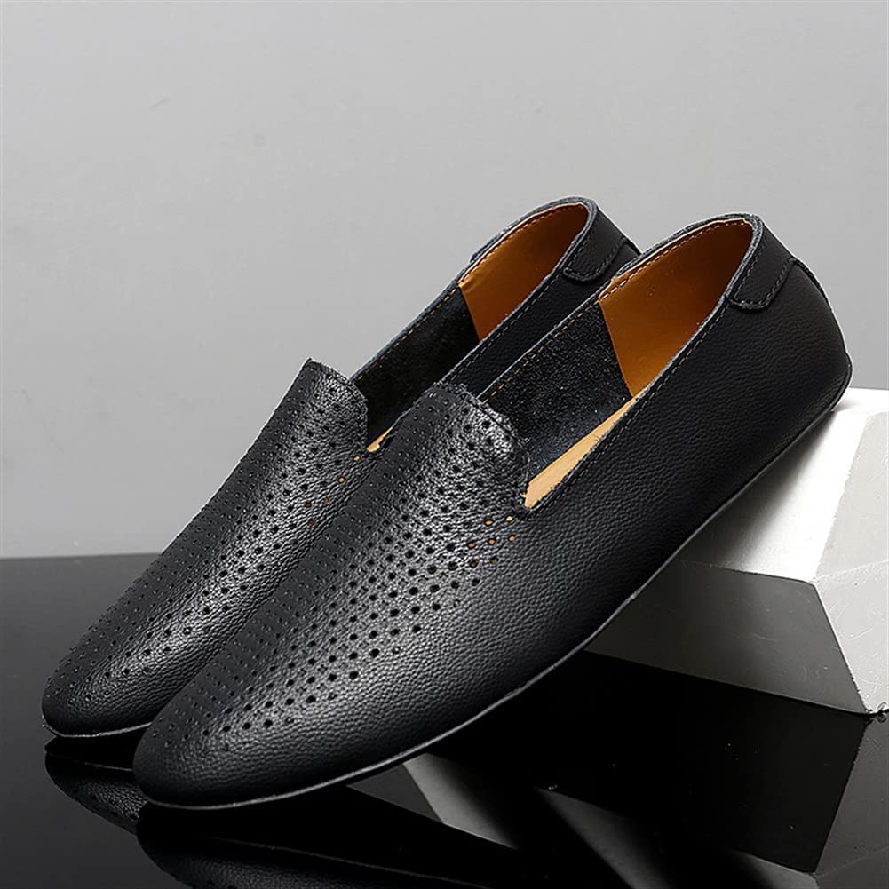 Mocasines de Hombre Cuero Genuino Punta Puntiaguda Perforado Transpirable Suela de Goma Cómodo Tacón Plano Ligero Casual Boda Slip-on