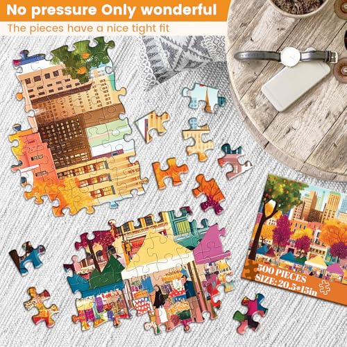 Image of 500 Pieces Puzzle for Adults-Beautiful Autumn Market Puzzle for Adults Children Elderly-Recycled Paper Jigsaw Puzzle 500 Piece-Glossy, Sturdy Pieces Challenging Family Game Great Gift Idea (20.5x15in)