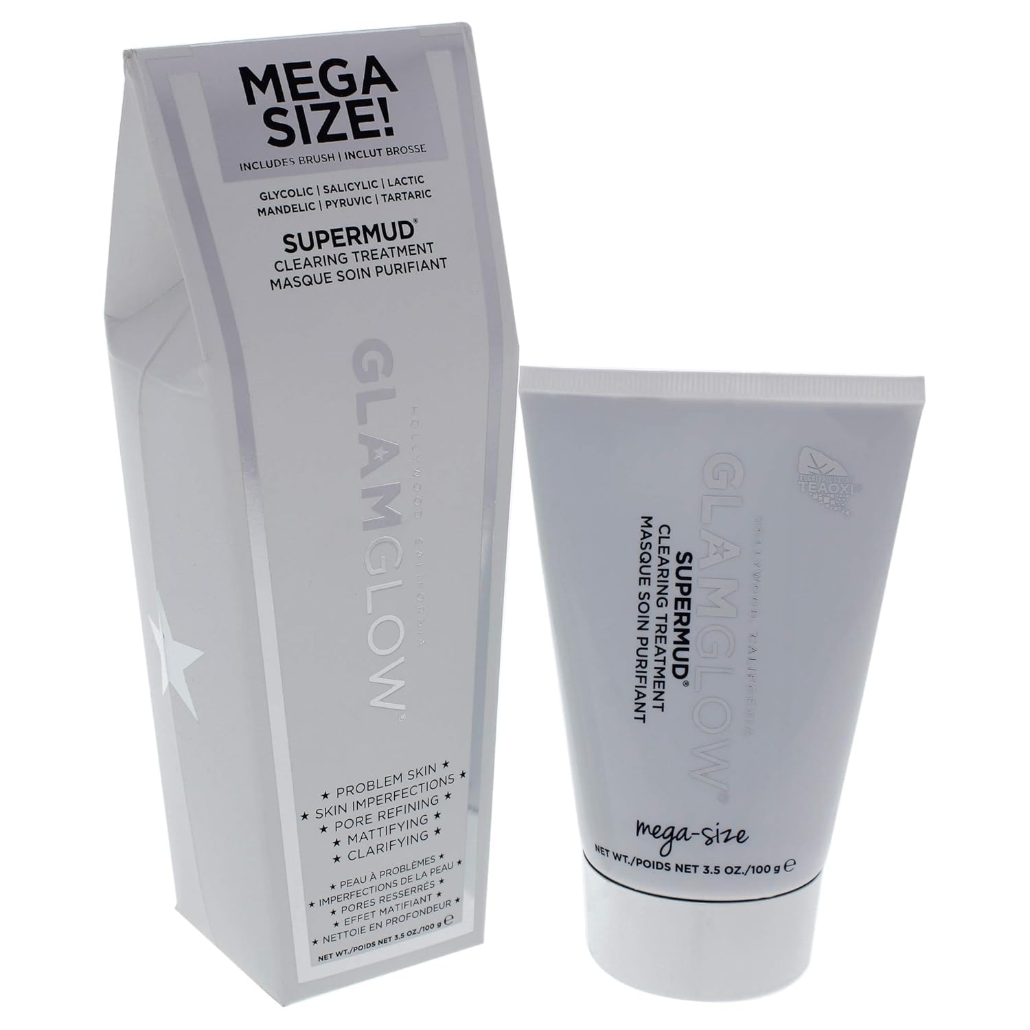 SUPERMUD Instant Clearing Treatment Gesichtsmaske | Klärende Gesichtsmaske für zu Akne neigende und fettige Haut zur Porenverfeinerung | Aktivkohle, BHA & AHAs