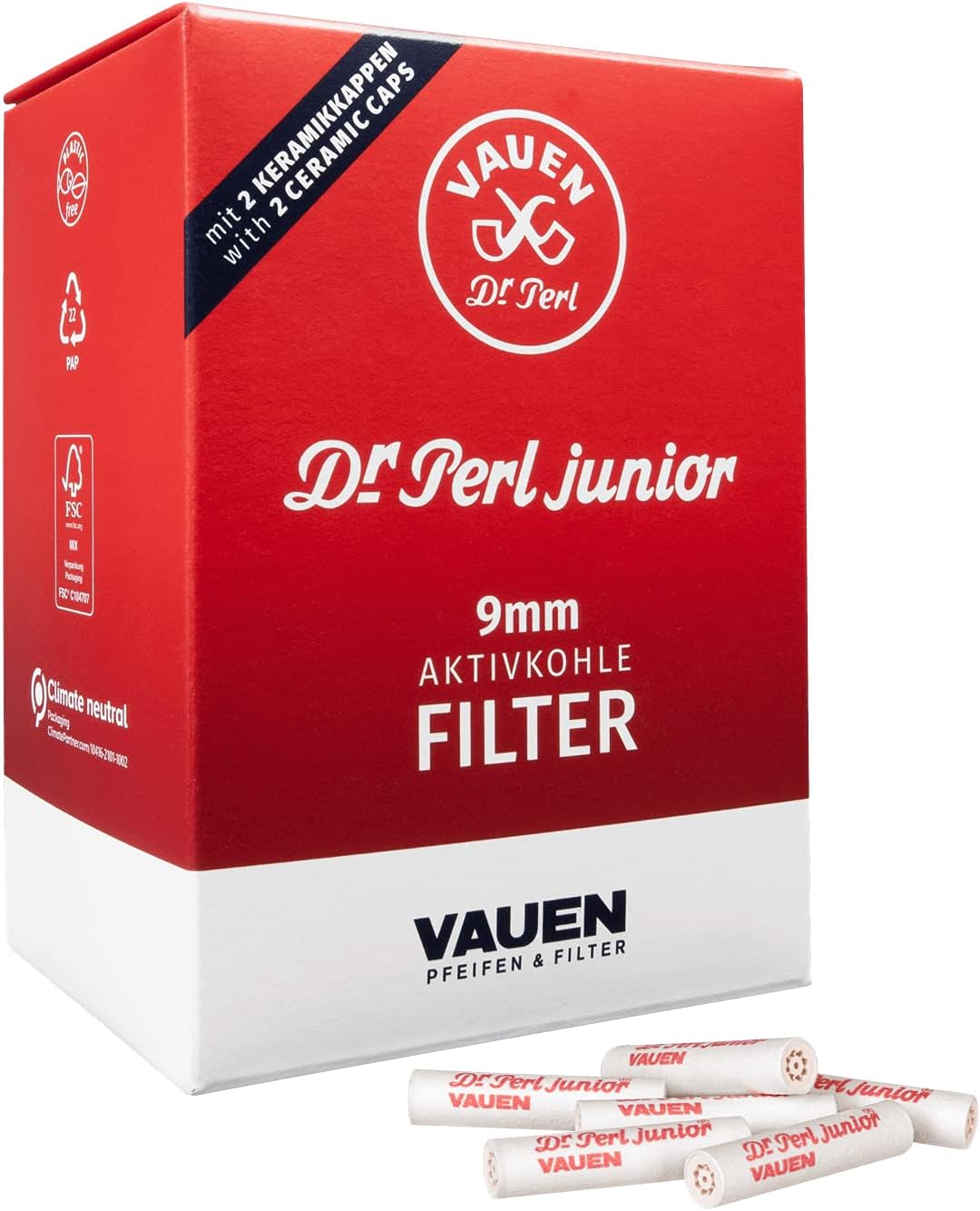 VAUEN Dr. Perl Junior Filter Large-9 mm-Ju-Max 6 x 180-VAUEN, activated carbon, red, Medium