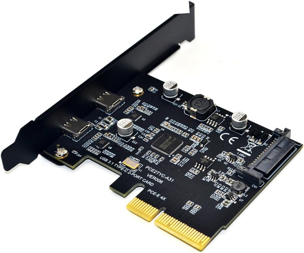 10Gbps USB Pci-e Expansion Card Dual Type-C Ports High-Speed Computer Riser Converter with Metal Heatsink Compatible with Pci-e for Desktop