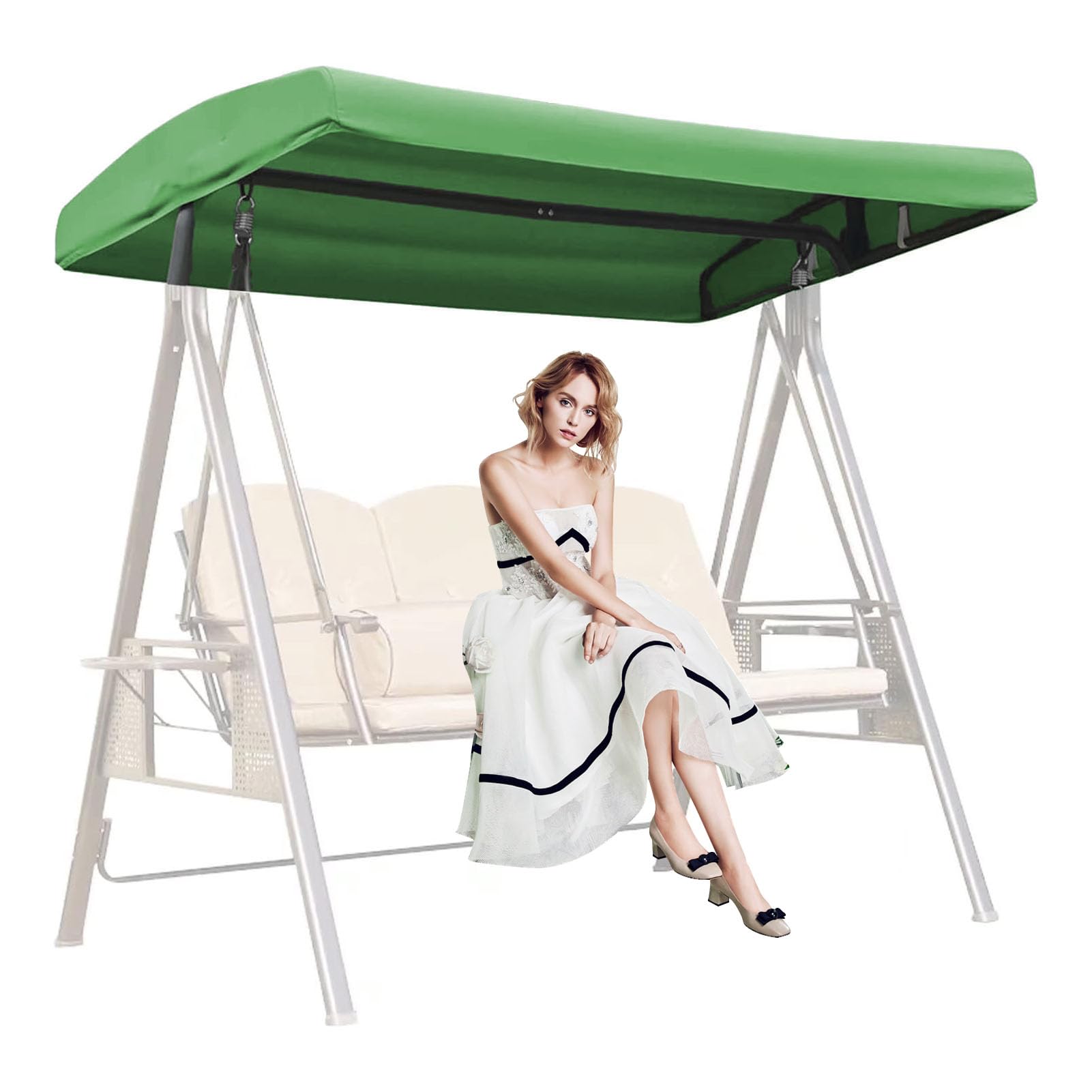 DFANCE Replacement Canopy for Swing Seat 2 3 Seater Hammock Cover Top Garden Outdoor,Sunscreen Patio Swing Canopy Cover Waterproof Swing Top Cover,Green,210D:191 * 120 * 18/23cm