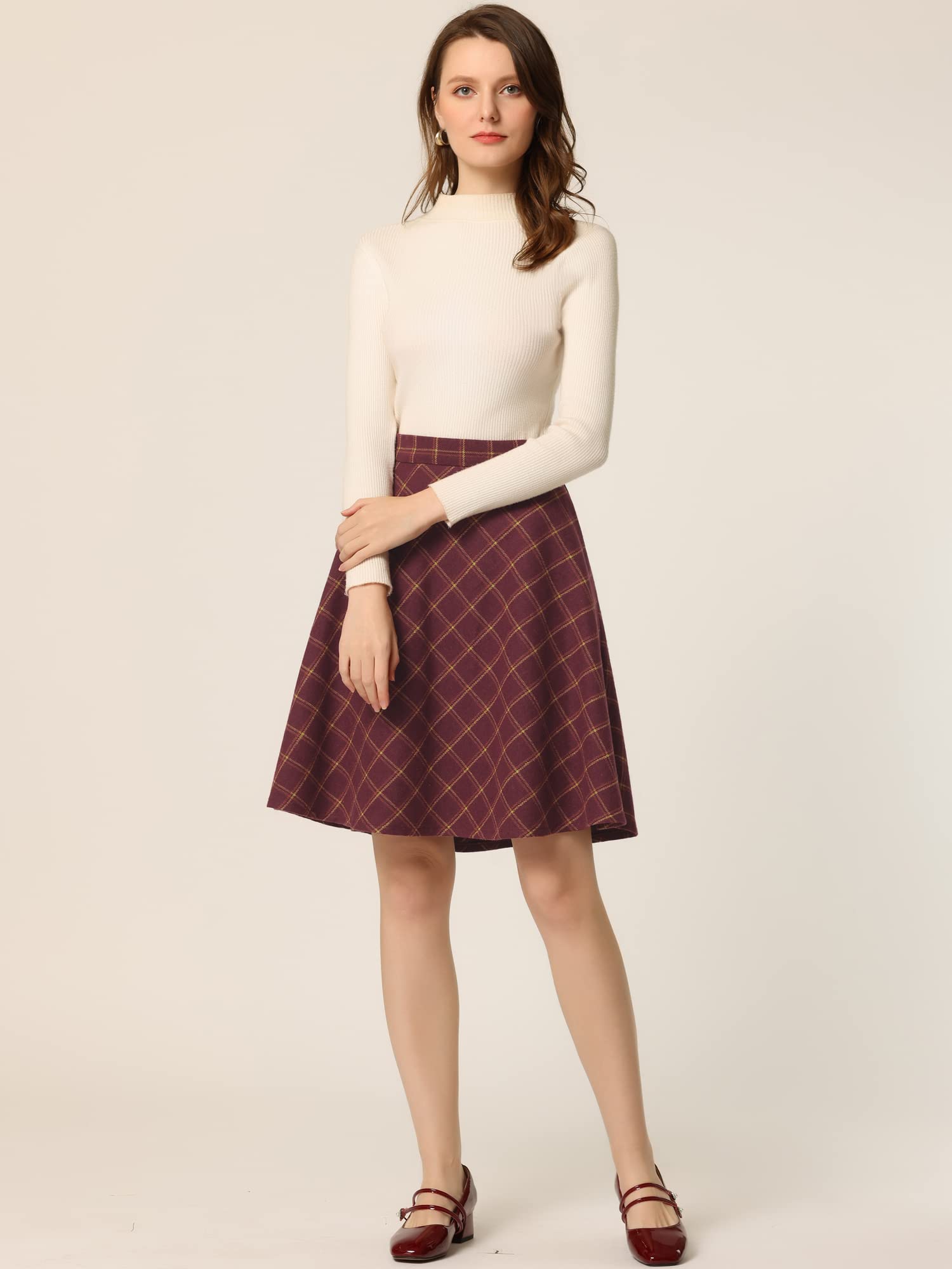 Allegra K Donna Gonna Casual A- Line al Ginocchio Plaid Vita Alta Stampa Elegante Svasata Festa di San Patrizio
