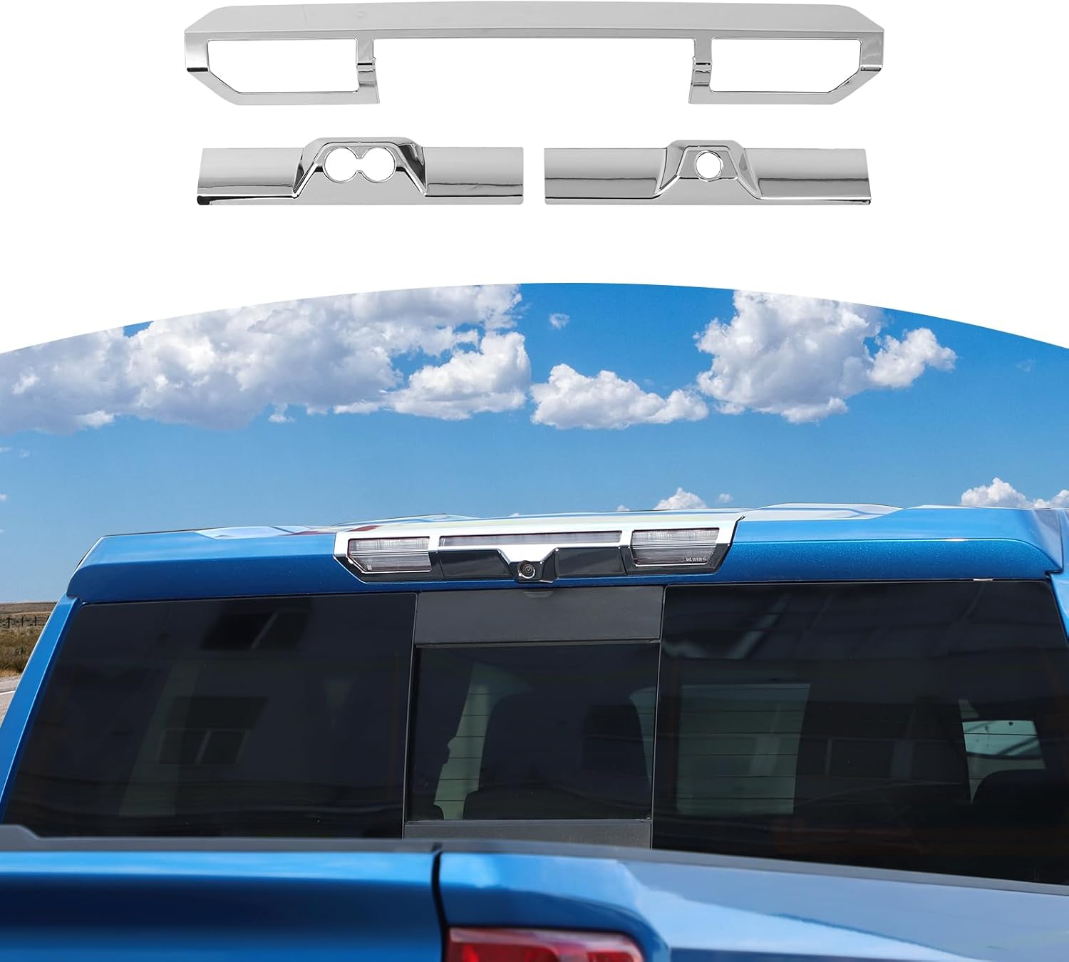for Silverado High Mount 3rd Brake Light Trim Cover Chrome for Chevrolet Silverado2022 Up for GMC Sierra 2022 Up Chrome Exterior Accessories 3pcs