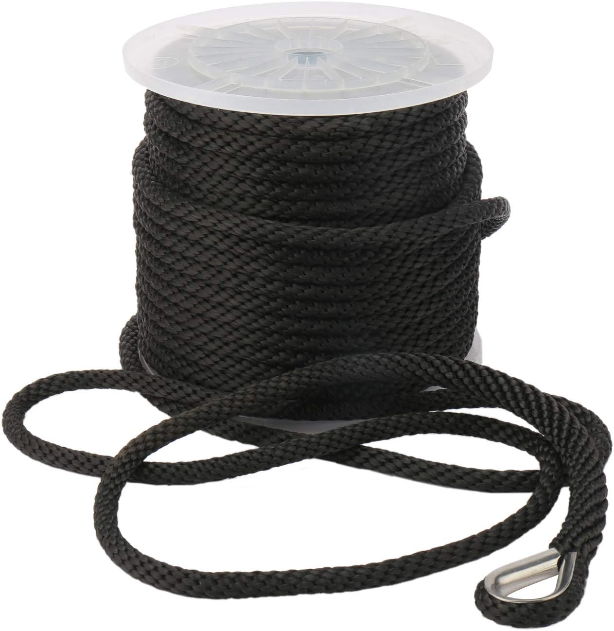 NovelBee 1/2" x 200' Premium Solid Braid MFP Anchor Line,Best Polypropylene Rope with Stainless Steel Thimble (Black)