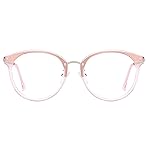 SOJOS Retro Round TR90 Blue Light Reading Glasses Womens Mens Readers Computer Glasses Eyewear Frame SJ9001, Clear Pink Frame 1.00 x