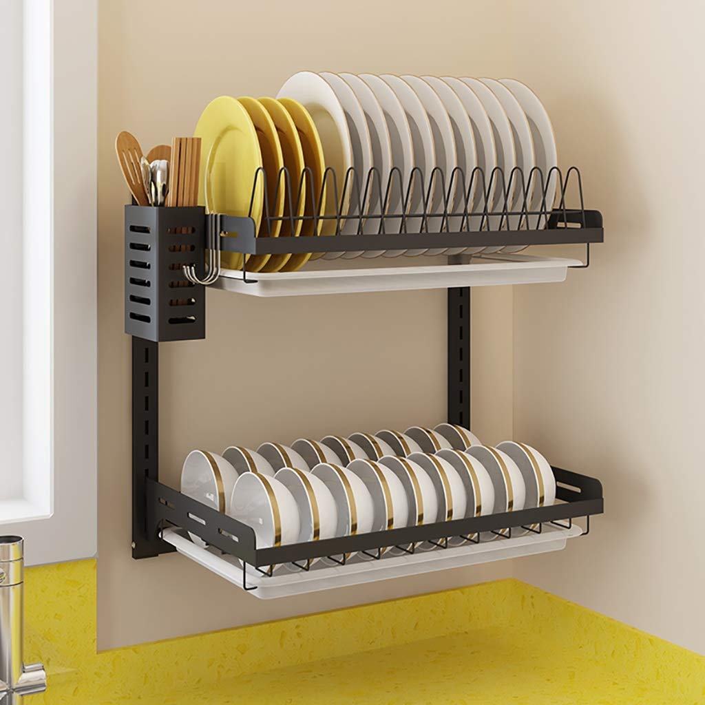 Negro 201 Rack de Desagüe de la Rejilla de la Rejilla Del Plato de Cocina de Acero Inoxidable 201 con Jaula de Palillos, 3 Ganchos - 2 Capas / 3 Capas./2 Capa