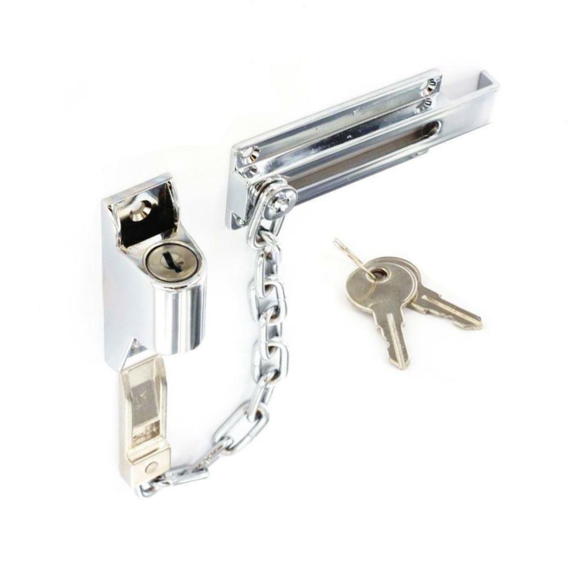 Door Security Chain Lock Polished Chrome Security Chain with Door Lock Anti-Theft Internal Front Door Safety Latch Door Guard Perfect for Wooden and uPVC Doors Pack of 1 - Image 2