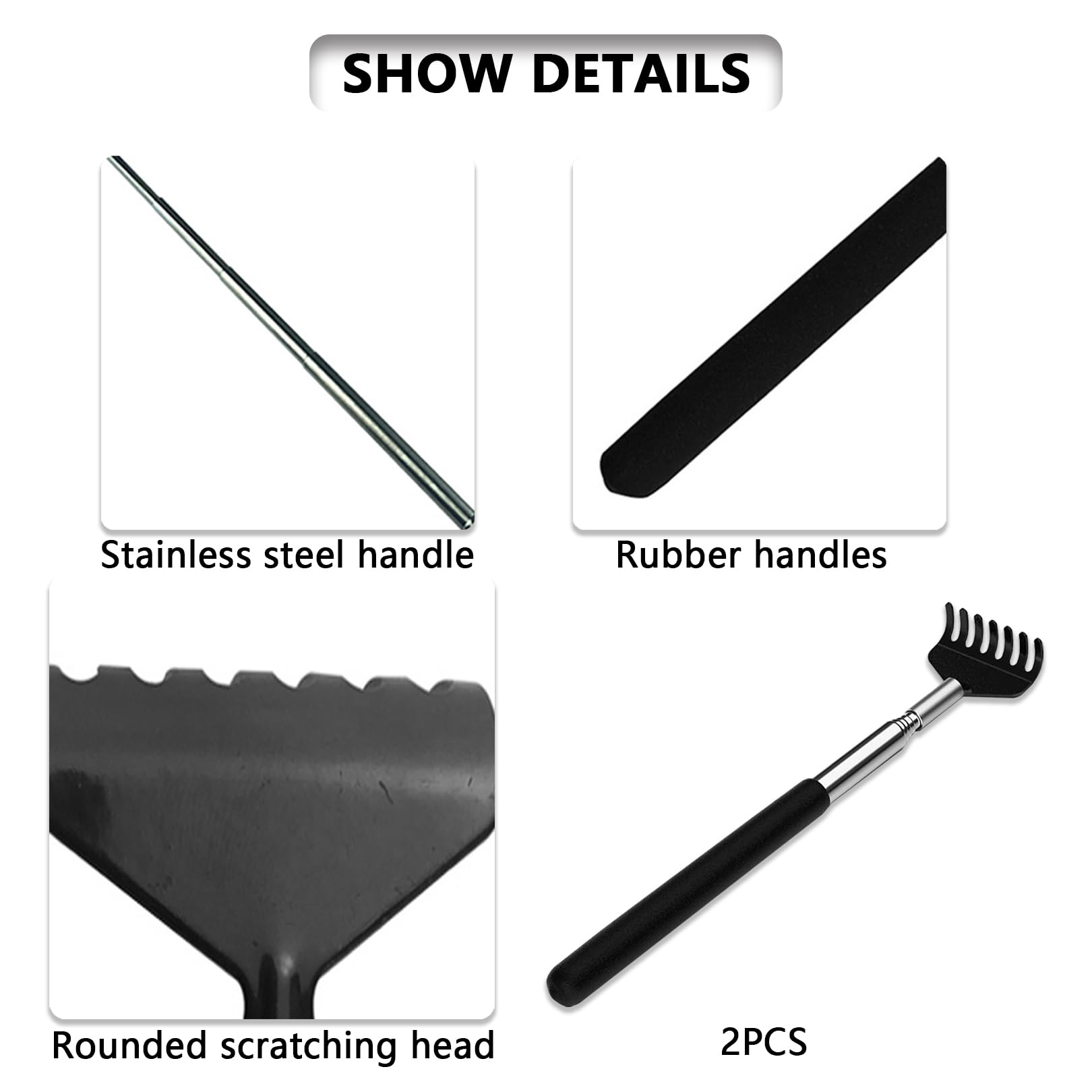 2 sztuki teleskopowych drapaczy do pleców ze stali nierdzewnej, drapanie dłoni dla kojących uczuć drapania - Back Scratcher