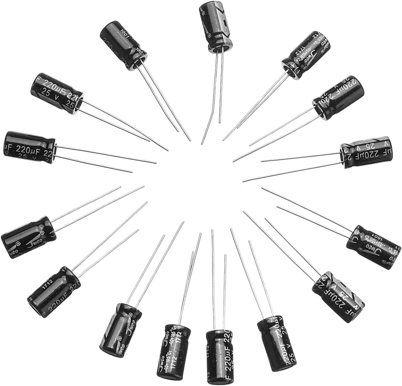 Accesorios electrónicos Kit de condensadores 500 unids/lote DIY 0,1 UF-1000UF 24 valores condensadores electrolíticos de aluminio 16-50V condensador electrolítico mixto kit surtido conjunto caja conde