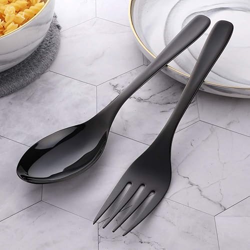 Miniatura 3 de Bisda Juego de 2 tenedores de cuchara para servir bufé, acero inoxidable de 10 pulgadas, chapado en oro, tenedores para carne, utensilios grandes