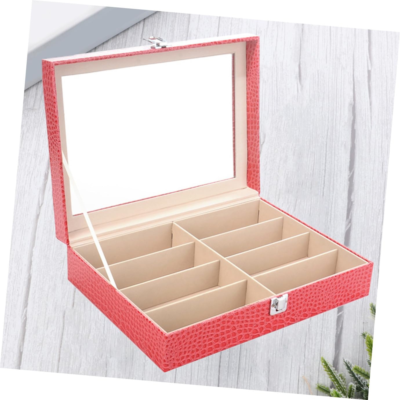 Brillen Aufbewahrungsbox Pu Leder Mit 8 Fächern Maserungsmuster Transparentem Glas Organizer Für Sonnenbrillen Und Brillensammler Platzsparend Für Zuhause Und Büro