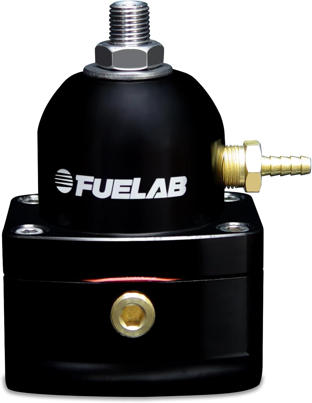 FUEL SYSTEMS Fuelab Fuel Pressure Regulator, 25-90 PSI, In-Line, Two 10 AN Female Inlets, 6 AN Female Return, 1/8 in NPT Port, Aluminum, Black Anodized, Diesel / E85 / Gas/Methanol, Each