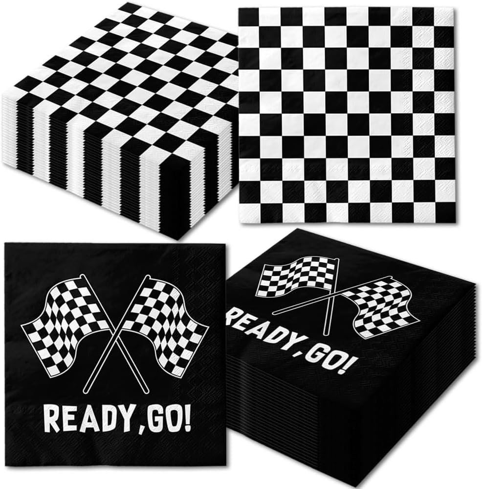 Black and White Checkered Flag Napkins, 80Pcs Disposable Racing Car Theme Party