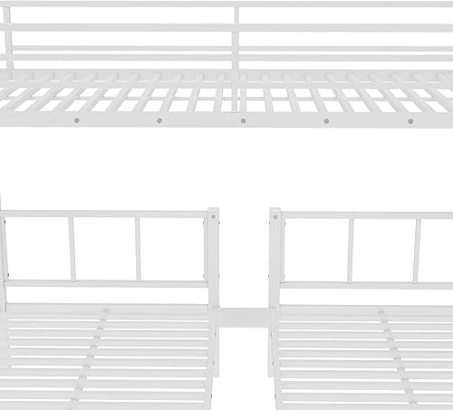 Miniatura 240 de Litera en forma de L individual sobre cama matrimonial adjunta, litera triple de metal con escritorio y tobogán integrados, marco de literas de