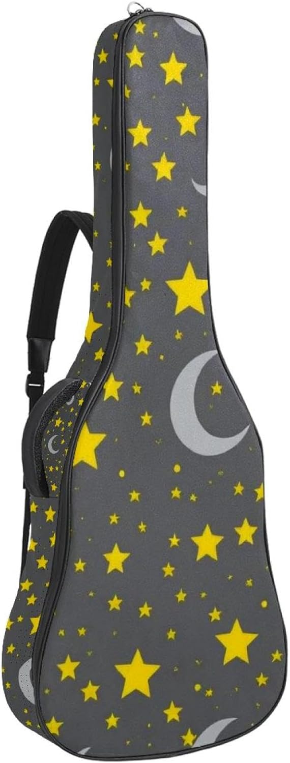40/41/42-inch Aesthetic Stars and Moon Acoustic Guitar Bag With Adjustable Shoulder Strap And 2 Storage Bags. Guitar Bag With Back Hanging Loop, Electric, and Classical Guitars