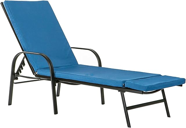Harbour Housewares 1x Navy 192cm x 57cm Sun Lounger Cushion - Replacement Outdoor Garden Patio Sunbed Chair Pad - Sussex Range Cushion Only