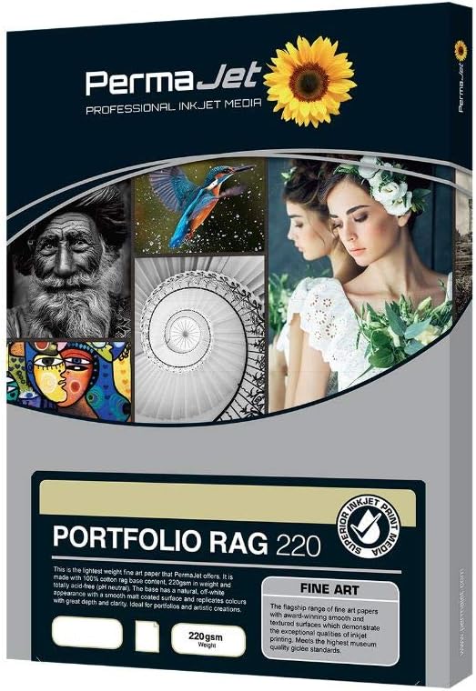 PermaJetUSA Portfolio 220 A3 Smooth Fine Art Inkjet Photo Paper, 0.32mm Thickness, 25 Sheets