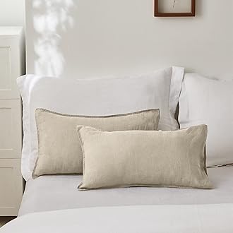 Simple&Opulence 100% Linen Lumbar Pillow Cover 12 x 20 Inches Set of 2 Rectangular Decorative Throw Cushion Cover for Couch Sofa Bed Living Room Office Soft Breathable Farmhouse - Linen