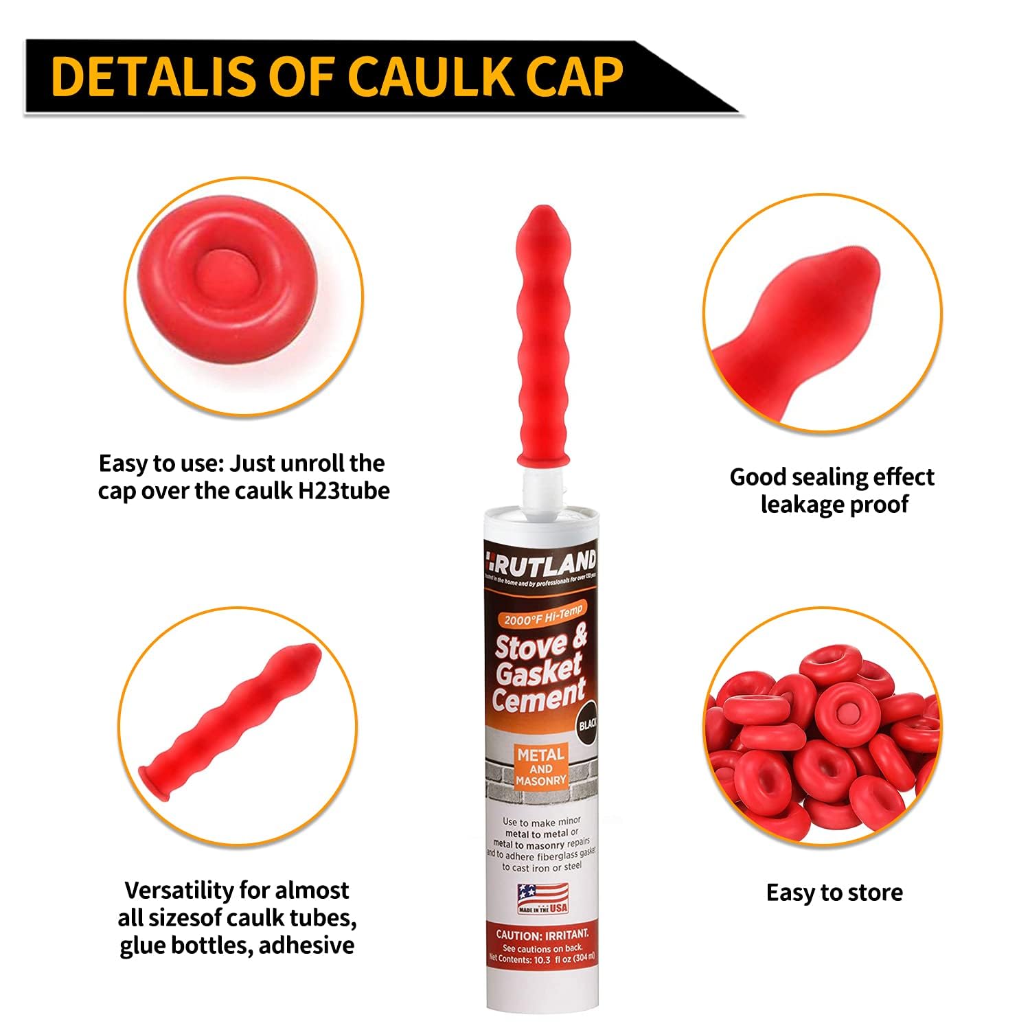 ParkSung 50 Pcs Caulk Saver Caps with Storage Box - Latex Sealing Caps for Caulk Tubes, Caulking Tips, Reusable Cover Sealer to Preserve Open Tubes, Red