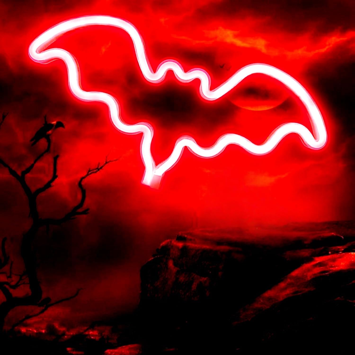 Bat Neon Sign,LED Neon Light for Halloween Decor, Gothic Wall Lamp for Bedroom, Living Room, Bar, Spooky Party, Festival, Wedding Home Decoration USB Powered
