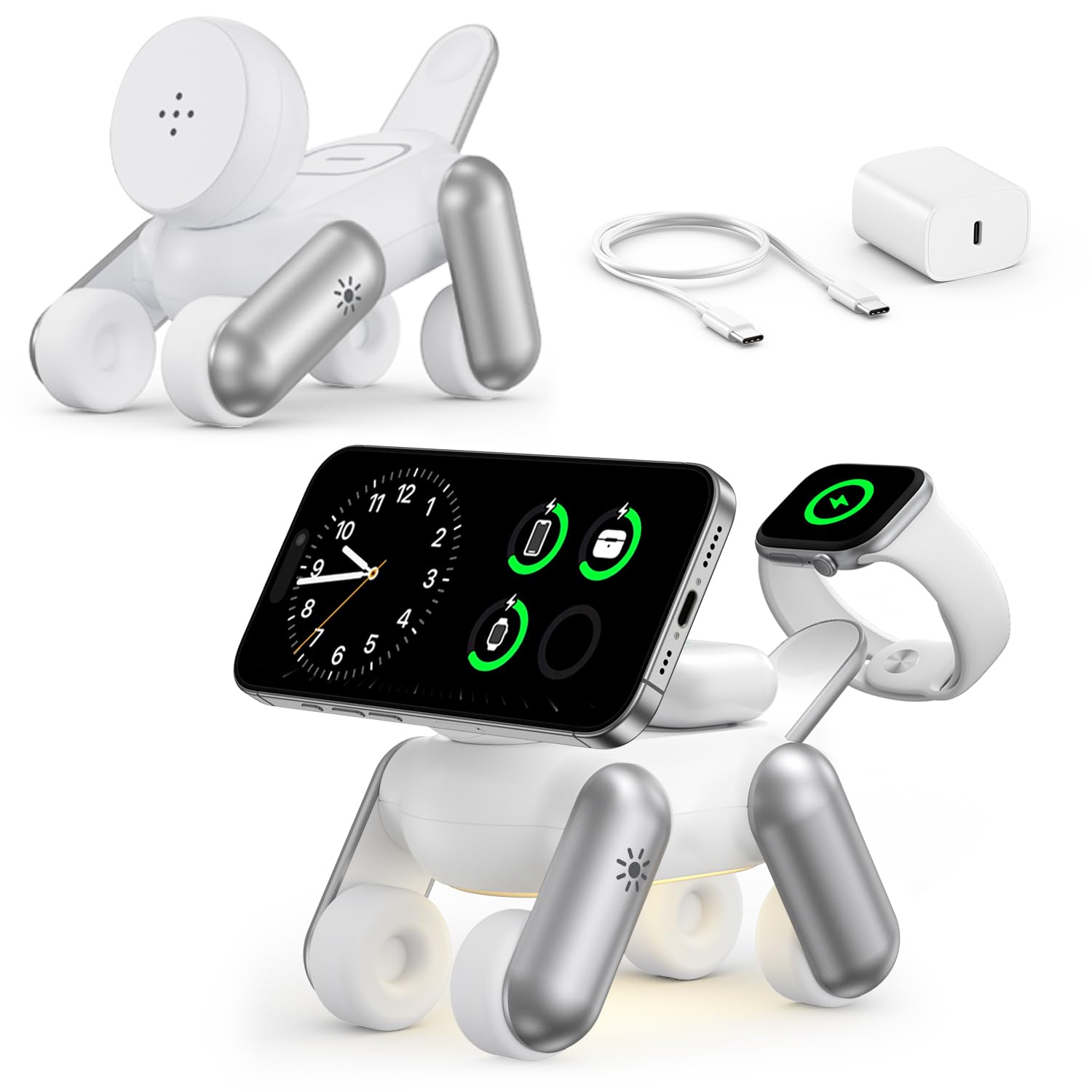 3 in 1 Ladestation für Apple Watch iPhone MagSafe für iPhone 17e Air 17 16 15 14 13 12 Series, für Apple Watch Series 11/10/9/8/7/6/5/4/3/2/Ultra/SE, für AirPods Pro/2/3 Mit Nachtlampe Licht