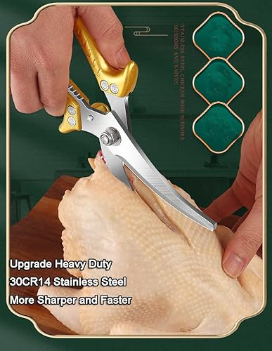 Miniatura 4 de Tijeras de cocina, tijeras de cocina de acero inoxidable resistentes con borde dentado, tijeras profesionales ultra afiladas para pollo, carne,
