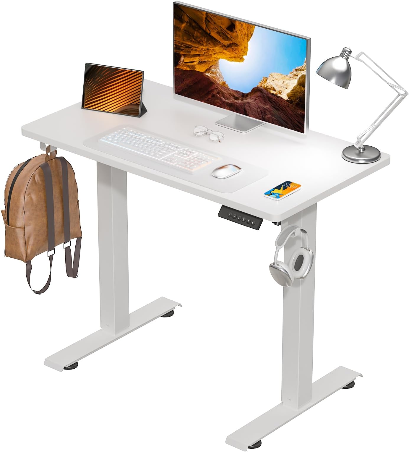 KingantStanding Desk Height Adjustable Small Electric Stand Up Desks [35 x 20 Inch] - Ergonomic Sit Stand Desk Rising Desks for Home Office Computer Desk Workstation