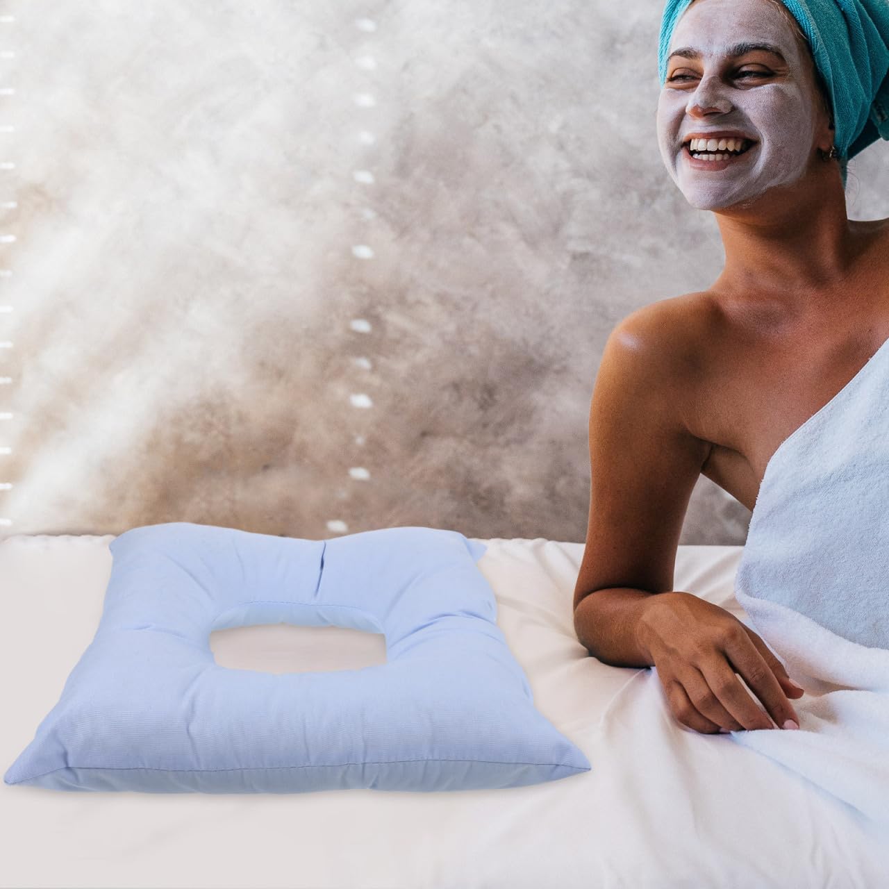 Gatuida Coussin Têtière Table de Massage Coton Confortable pour Salon de Beauté Appui-tête Visage avec Cavité Faciale Design Portable et Bleu