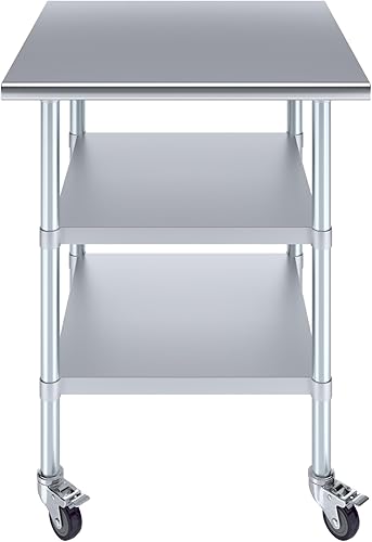 Miniatura 2 de AmGood Stainless Steel Work Table with 2 Shelves and Casters  Metal Utility Table On Wheels (Stainless Steel Work Table with 2 Shelves + Casters,