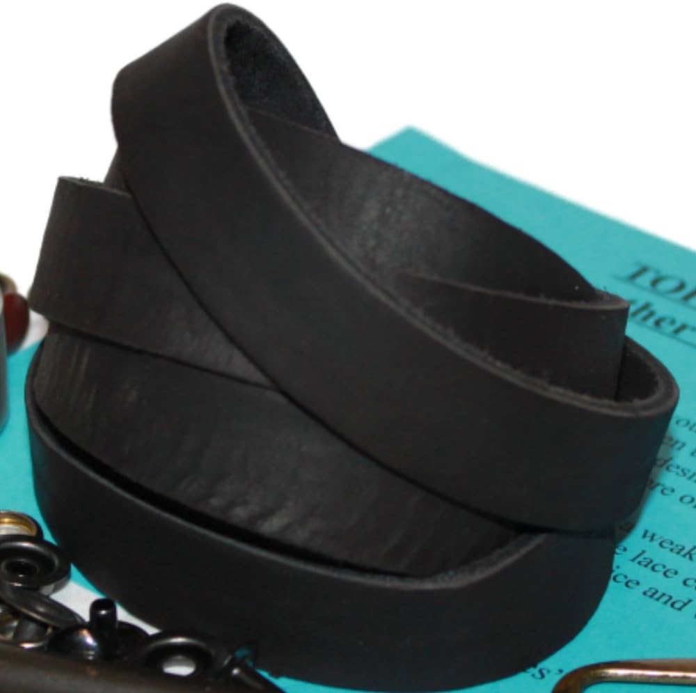 TOFL 3/4" Wide Leather Strap | Leather Strips for Crafts, Jewelry, & Furniture Projects | 72" (6 Feet) Long x 3/4" Wide x 1/8" Thick (7-8oz) | Black