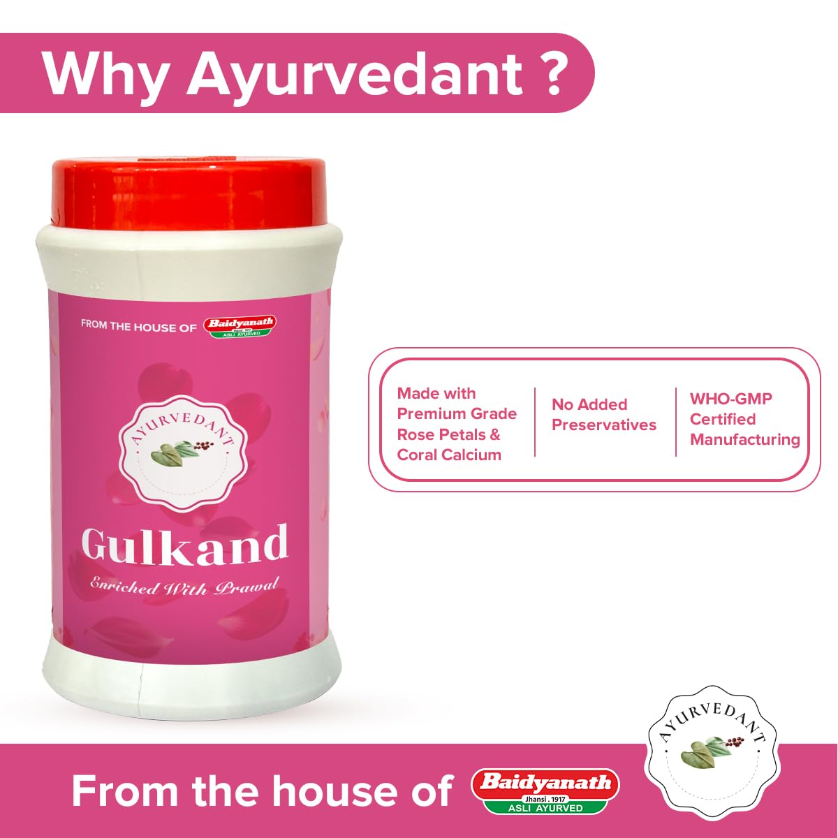 Ayurvedant Gulkand Gummy Enriched with Prawal Sun-cooked Indian (Rose Petal Jam) - 400gram |From The House Of Baidyanath. 3