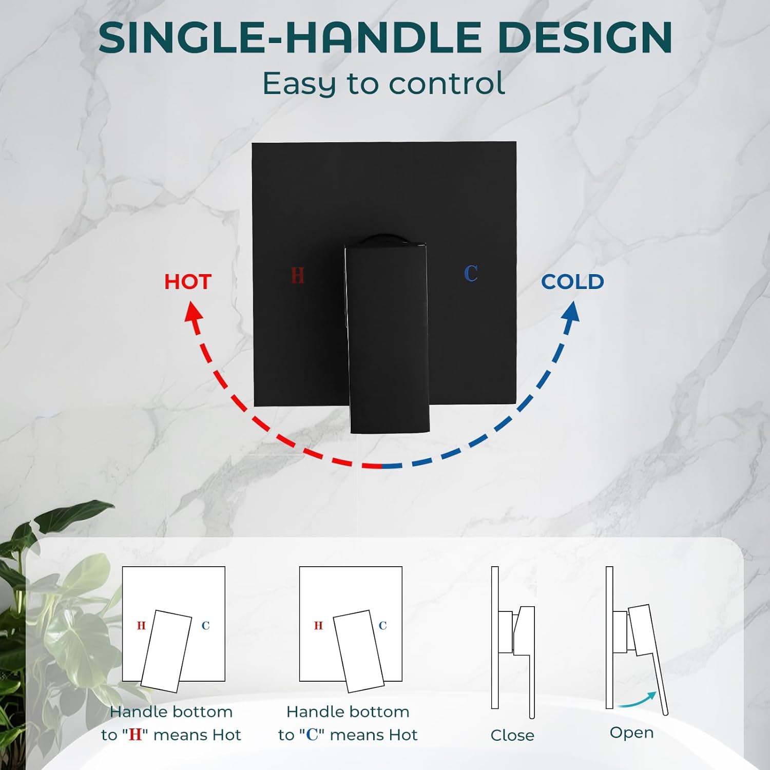 Tub Shower Faucet Handle Square Set Included Valve Shower Faucet Set with 8-Inch All-Metal Single-Handle Tub Shower-Trim Kit,Matte Black
