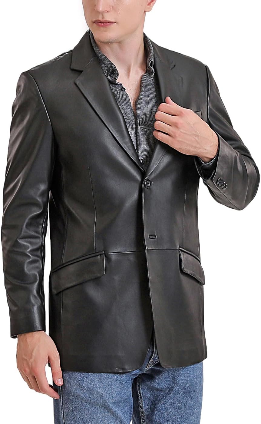 BGSD Men Benji 2-Button Lambskin Leather Blazer Sport Coat Jacket (Also available in Big and Tall and Short)