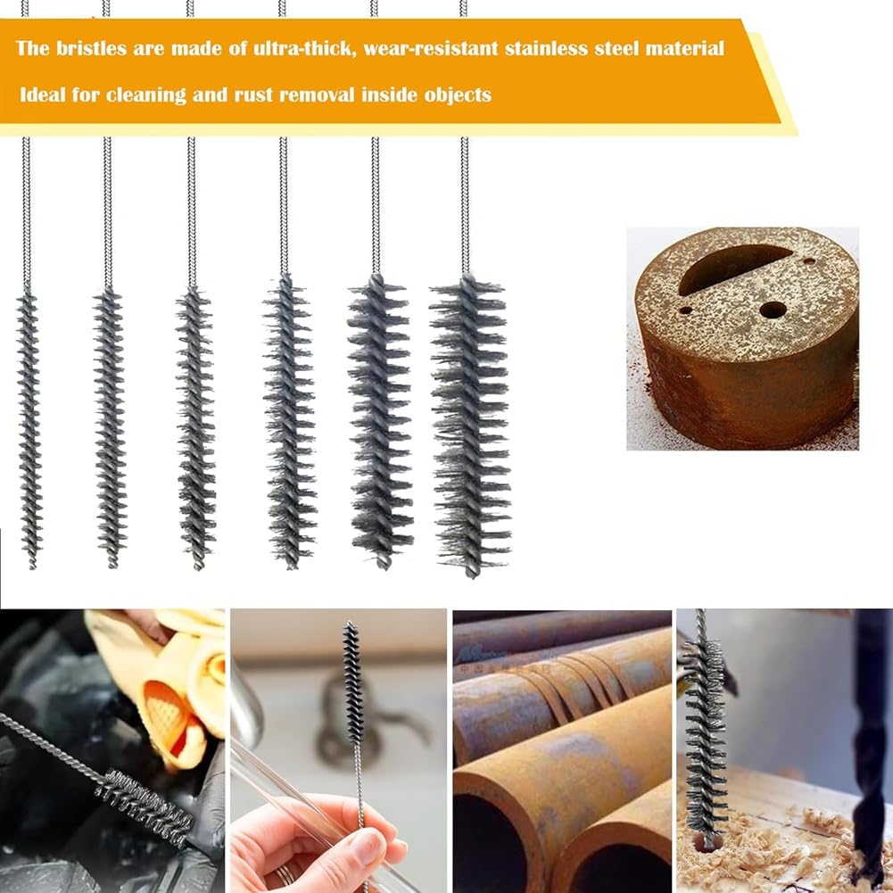 Dsdhuf 6 Piece Drill Hole Brush Set Hole Brush Cleaning Brush Pipe Cleaner Brush Stainless Steel Hole Brushes Cleaning Brush - Image 4