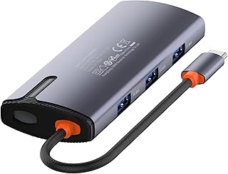 قاعدة شحن DS-15U 5 في 1 من لدنيو بمنفذ USB نوع C شحن بي دي 100 وات USB3.0، سرعة نقل وضوء مؤشر ليد، لون رمادي