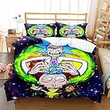 Ste-X Juego De Funda Nórdica Rick Y Morty 100% Algodón De Fibra Larga, Juego De Cama Transpirable Funda De Edredón De Peso Ligero con Cierre De Botón Oculto ((150x200cm)-Cama de 90,RAM 07)