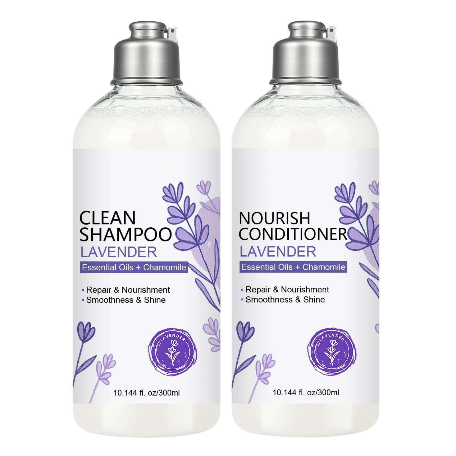 Lavender Shampoo and Conditioner Set, Lavender Essential Oil + Chamomile Hair Care Strengthen Nourish Damaged/Dry Hair, Strengthen & Prevent Hair Loss, Deep Hydration, Silky Shine for Women & Girls