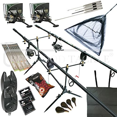 Full Carp fishing Set Up Complete With Rods, Reels, Alarms, Batteries, Net, Bait and Carp Tackle Items