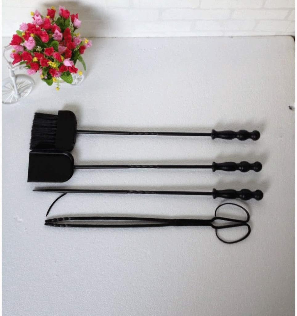 Fireplace Tool Set 5 Pieces Fireplace Tools Set Wrought Iron Fireset Fire Pit Fire Place Poker Wood Stove Log Holder Tools Kit Sets with Handles Modern Wrought Iron Fire