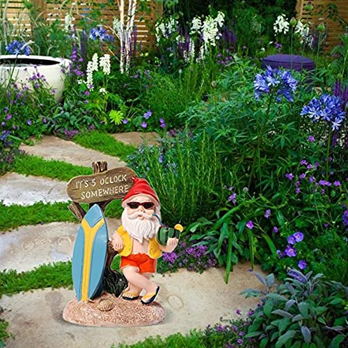 Benvenuto Segno Giardino Gnome Sculture e statue, figurine con tavola da surf Segno di benvenuto Resina Prato ornamenti per la decorazione del giardino del giardino domestico Benvenuto Decorazioni