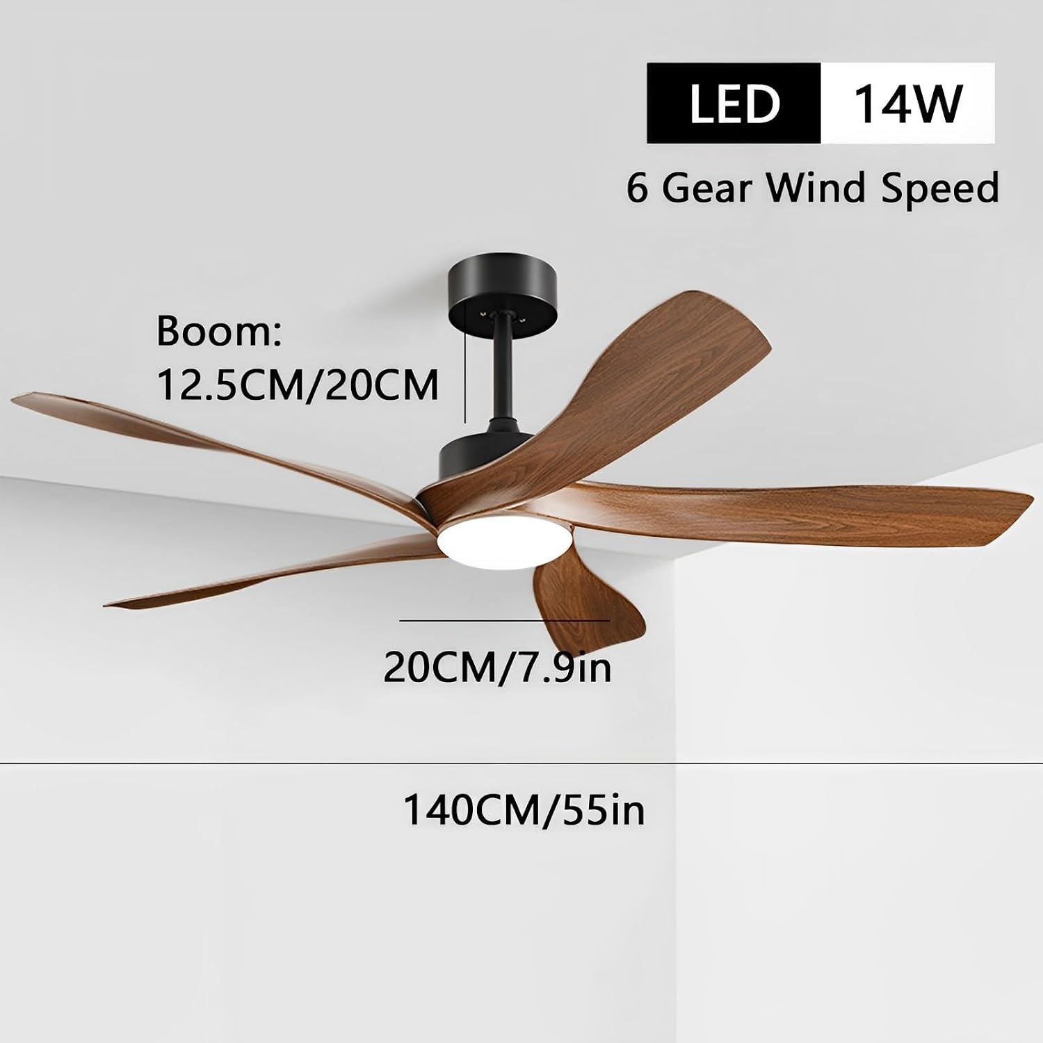 55in Ceiling Fans with Lights and Remote Quiet Ceiling Fan with DC Motor Modern Indoor Ceiling Fan with 14W LED Lights for Bedroom Lounge Room Living Room 5 ABS Blades
