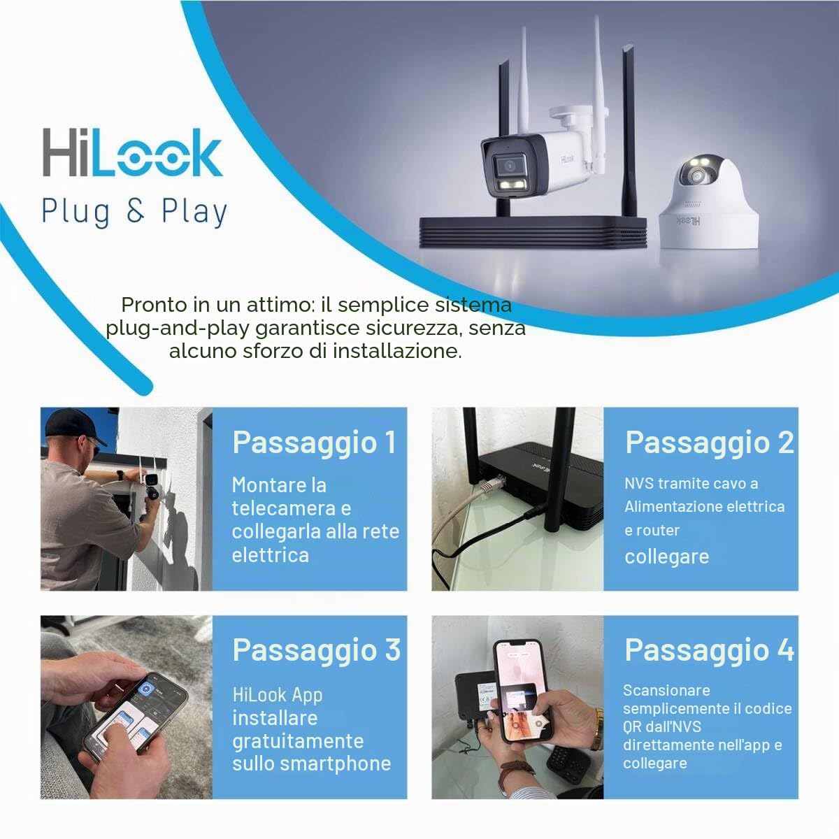 HiLook Set di telecamere di sorveglianza WLAN per esterni, bullet da 4 MP + telecamere PT Turret, WiFi NVS con slot micro SD, set completo per fotocamera esterna, riconoscimento umano e veicoli